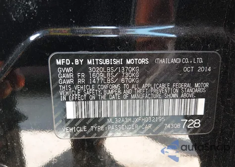 2015 Mitsubishi Mirage De from USA, damaged, VIN ML32A3HJXFH032195